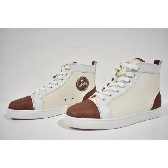 Christian Louboutin Mens Louis SB22 Flat White Brown Bowl High Top Sneaker 42 9
